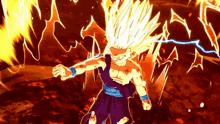 a cartoon of a person with a purple outfit and a yellow haircut