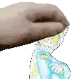 a close up of a person 's hand holding a piece of paper with a cartoon character on it .