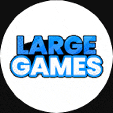the logo for large games is blue and white in a white circle .