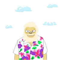 a cartoon of a man with a beard wearing a hawaiian shirt