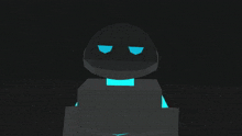 a black robot with a blue light behind it