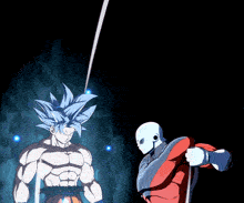 a cartoon of a man with blue hair fighting another man with red hair