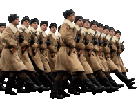a group of soldiers marching in a line with their guns