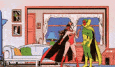 scarlet witch and vision are standing in a living room talking to each other .