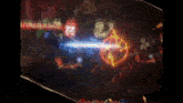 a pixel art of a person shooting a beam of light with the number 5 on it