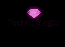 a neon sign that says technomagic with a pink diamond in the background
