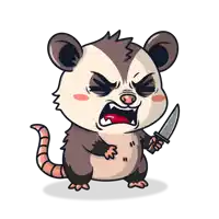 a cartoon opossum is holding a knife with an angry face
