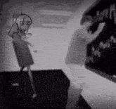 a black and white drawing of a girl standing in front of a blackboard with the word math written on it