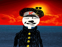 a drawing of a man wearing a pirate hat and sunglasses