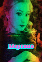 a colorful painting of a woman with the name meycun on it