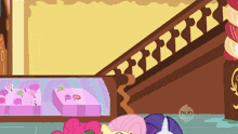 a cartoon of a staircase with the word huh on the bottom left