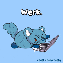 a cartoon of a mouse using a laptop with the word werk written above it