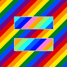 a rainbow striped background with a equal sign in the center