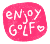 a pink sticker that says enjoy golf with a heart in the middle