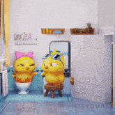 two cartoon ducks in a bathroom with the word meet quack on the bottom right