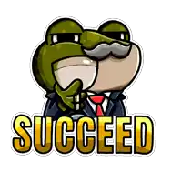 a frog in a suit and tie is holding a glass of wine and the word succeeded is behind him