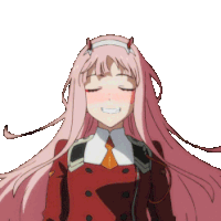 a girl with pink hair is wearing a red jacket and tie