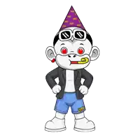 a cartoon character wearing a party hat and shorts