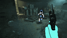 a drawing of a person pointing a gun at another person
