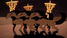 a drawing of a herd of horses with the name keith carces underneath