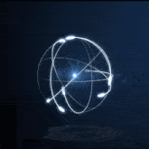 a glowing sphere with a light coming out of it on a dark blue background