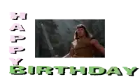 a birthday card with a picture of a man pointing a sword