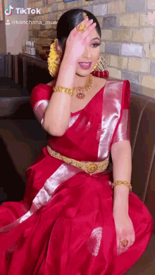 kanchana mua red saree silk saree south indian woman south indian actress