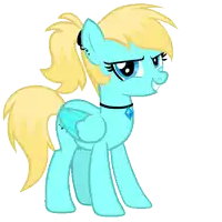 a blue pony with a yellow mane and tail is standing on a white background