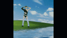 a painting of a man standing in the water