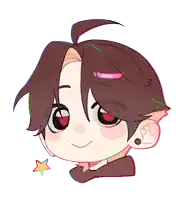 a drawing of a girl with red eyes and a star in the background