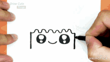 a person is drawing a face on a piece of paper with the words draw cute things in the corner