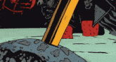 a cartoon drawing of a person standing next to a yellow pole