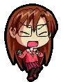a pixel art of a girl wearing glasses and a red shirt .