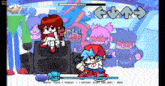 a couple of cartoon characters are playing a video game on a computer screen .