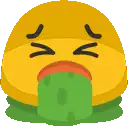 a pixel art illustration of a yellow smiley face with a green liquid coming out of its mouth .