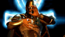 a man in a knight 's armor with the word fate on the bottom