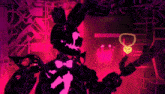 a silhouette of a bunny with a bow tie holding a heart shaped necklace