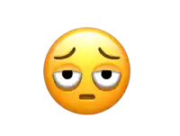 a yellow smiley face with closed eyes and a sad look on its face