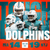 an advertisement for the miami dolphins shows a group of football players