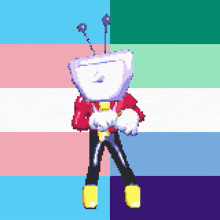 a pixel art drawing of a robot with a antenna on its head