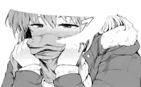 a black and white drawing of a girl wearing a scarf