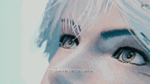 a close up of a woman 's face with a caption that says ' why ' on it
