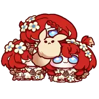 a cartoon of a girl with red hair holding a bunny