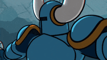 a cartoon of a blue knight with horns on his head