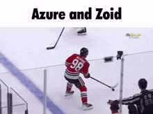 a hockey player with the number 98 on his jersey is on the ice