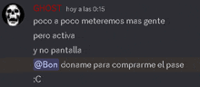 a screenshot of a conversation between ghost and a person called bon