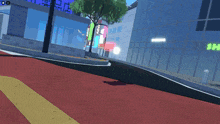 a computer generated image of a city street with a sign that says sh