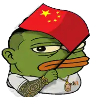 a cartoon of a green frog holding a red flag with a star on it