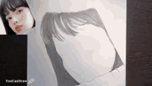a drawing of a woman 's face with the words " youcandraw " on the bottom