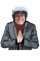 a cartoon of a man wearing a honda helmet and a suit
